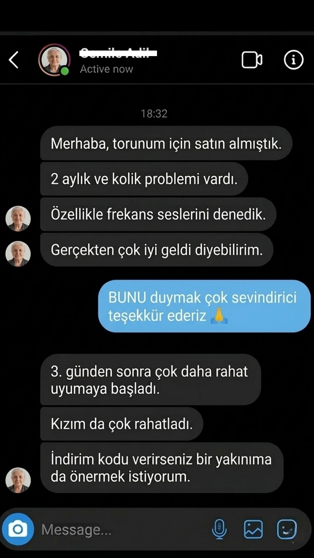 Cemile adlı kullanıcıdan gelen Instagram mesajı