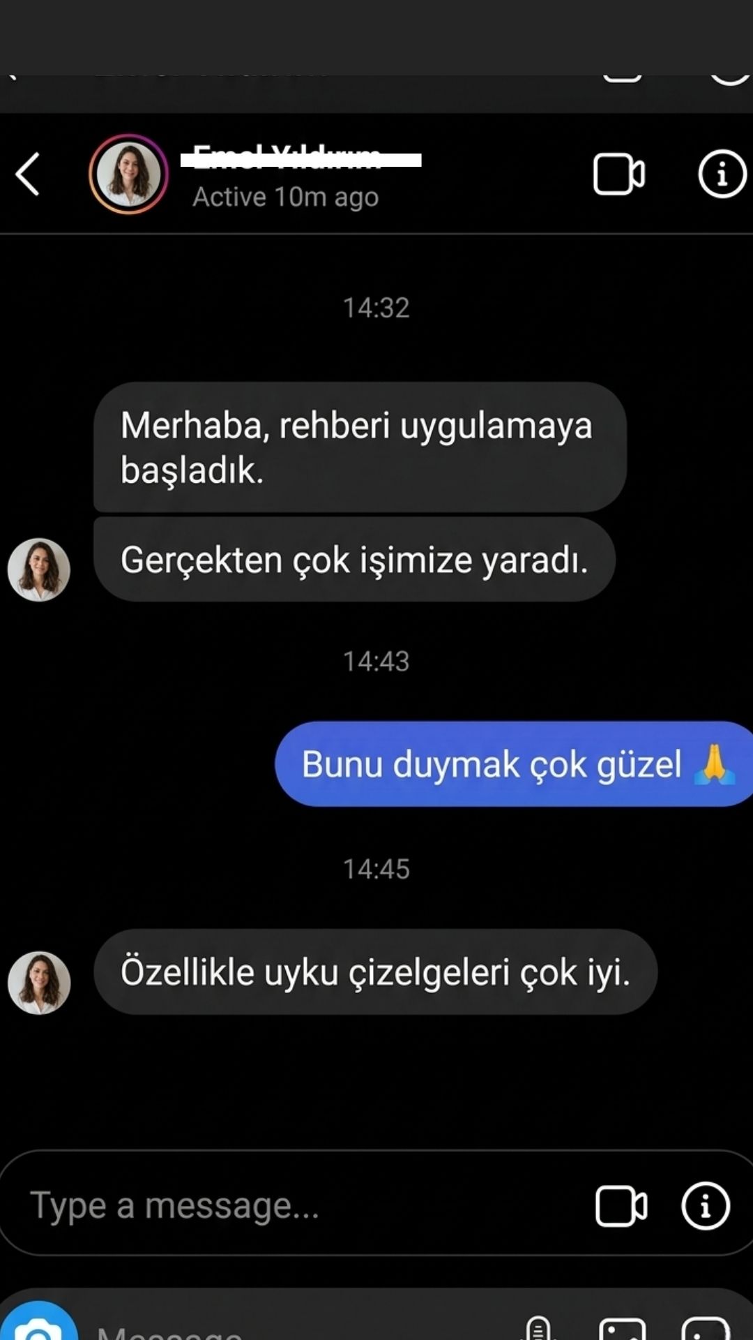 Emel adlı kullanıcıdan gelen Instagram mesajı
