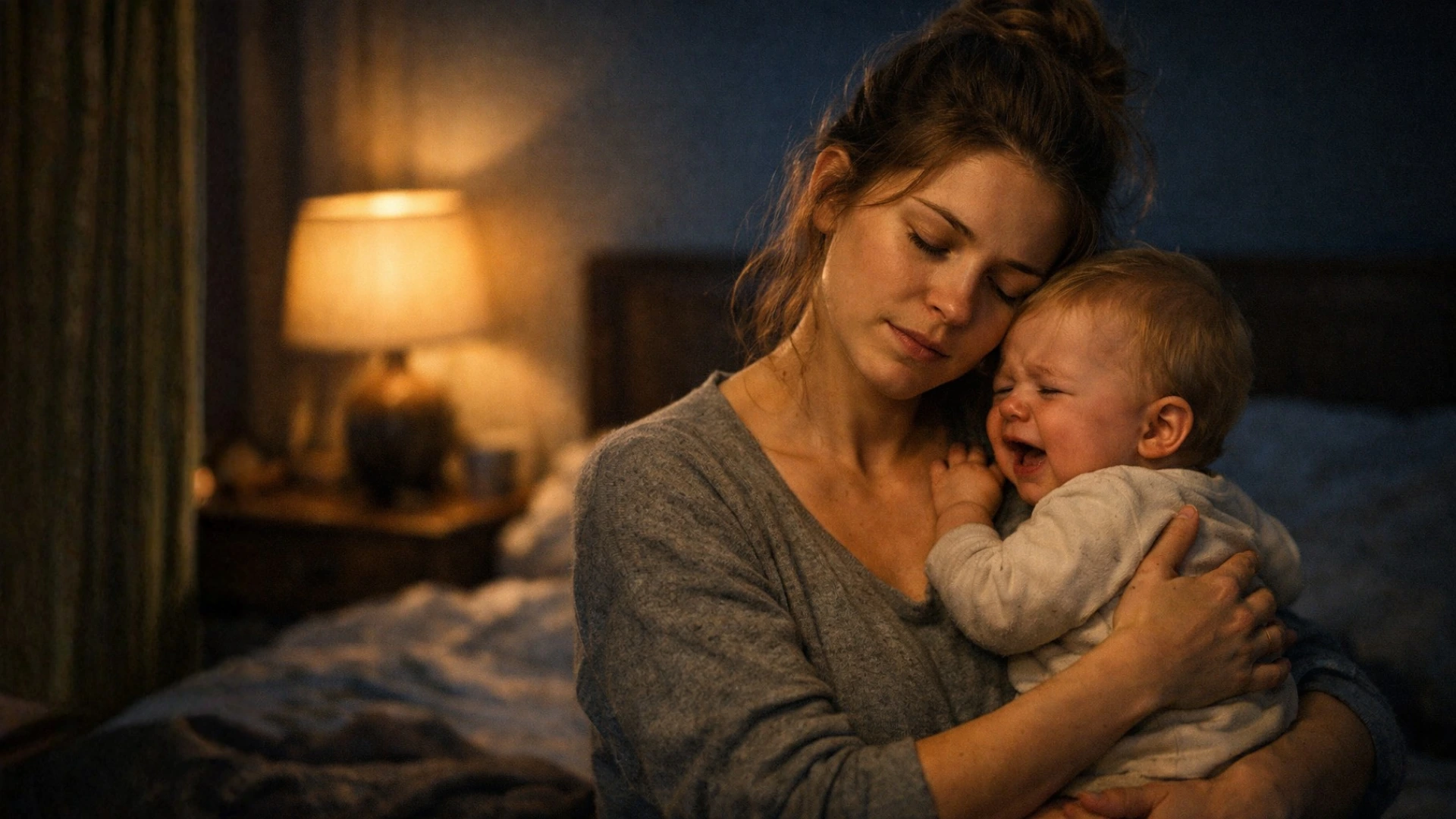 Gece uykusuz anne ve ağlayan bebek sahnesi